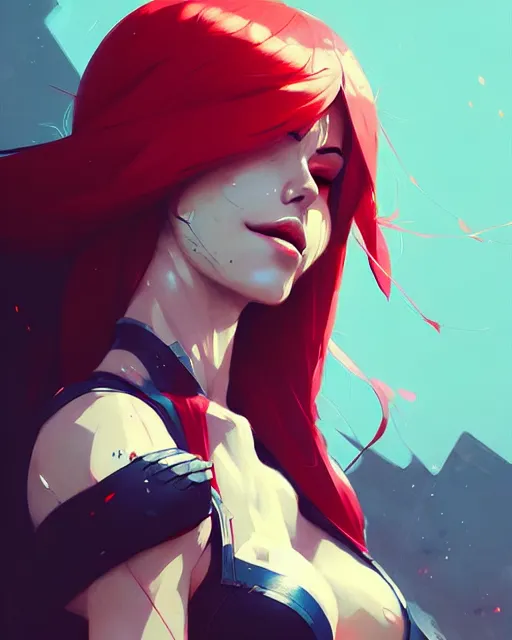 Image similar to a ultradetailed painting of katarina from league of legends by conrad roset, greg rutkowski and makoto shinkai trending on artstation