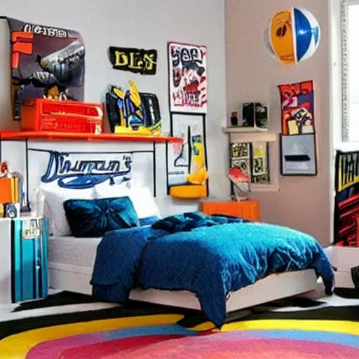 Image similar to 90s style boy's bedroom.