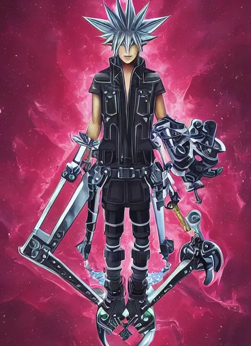 Prompt: elon musk as a kingdom hearts keyblade villain, official square enix hand painted artwork, intricate design, high definition, delicate patterned, fantasy, fashionable rpg clothing