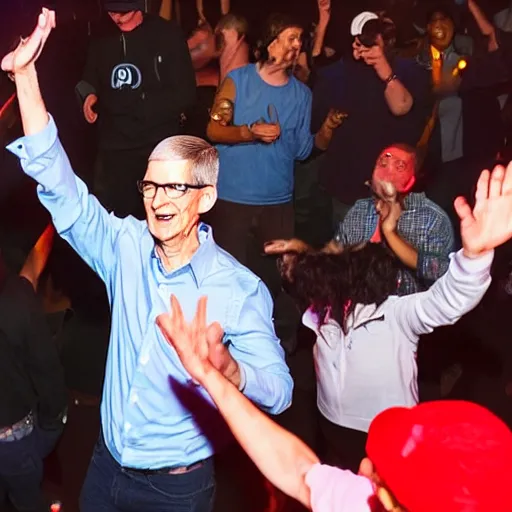 Image similar to tim cook dancing at a rave