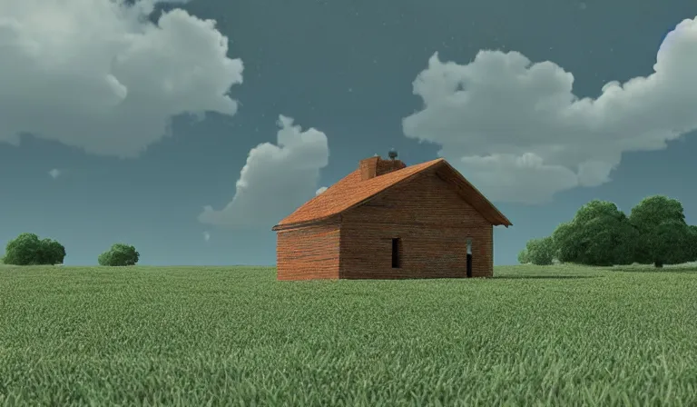 Image similar to A serene landscape with a singular building in the style of Maya rendered in Arnold