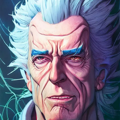 Image similar to 2 0 7 7 transformers rick sanchez portrait by charles vess and james jean and erik jones and rhads, inspired by ghost in the shell, beautiful fine face features, intricate high details, sharp, ultradetailed, 3 d octane render