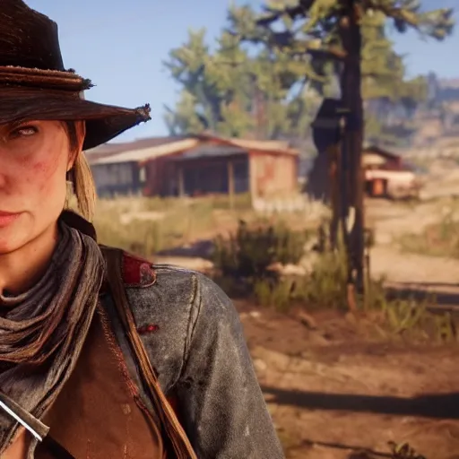 Image similar to raph fiennes stars as sadie adler in the playstation 4 video game red dead redemption 2, high quality screenshot