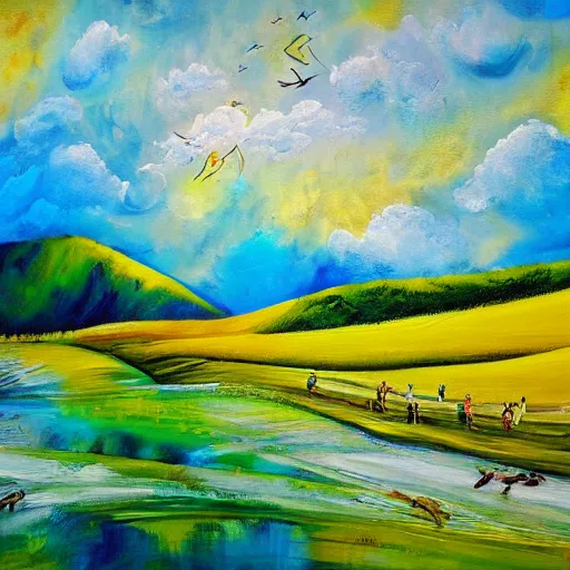 Image similar to Landscapes: The Joy Of Life, expressive painting, evokes feelings of joy, 4k detail