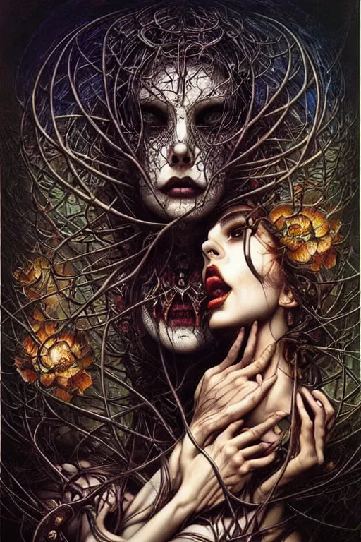 Prompt: if you have to go around digging up graves to prove your own sanity then you've probably already lost it. by ayami kojima, karol bak, greg hildebrandt, hauntingly surreal, gothic, highly detailed and intricate, rich deep colors.