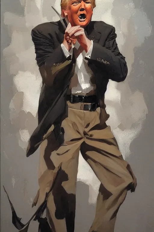 Image similar to donald trump figure painting by jc leyendecker!! phil hale!, angular, brush strokes, painterly, vintage, crisp