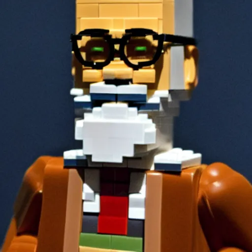 Prompt: the philosopher Edmund Husserl, made out of Legos, standing in his home office, photo realistic