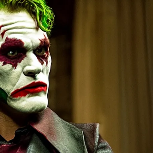 Prompt: film still of Chris Pratt as joker in the new Joker movie