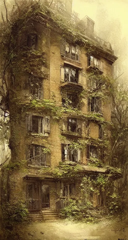 Prompt: (((((a ramshackle manhattan brick brownstone deep in the forest, completely overgrown))))) by Jean-Baptiste Monge!!!!!!!!!!!!!!!!!!!!!!!!!!!