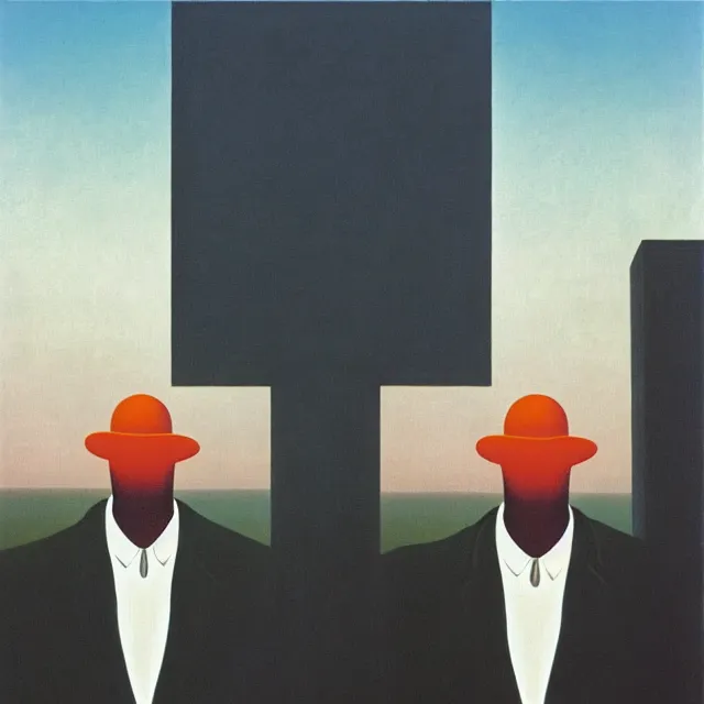 Image similar to faceless man in a nameless city, loneliness, isolation, alienation by rene magritte, in the style of magritte