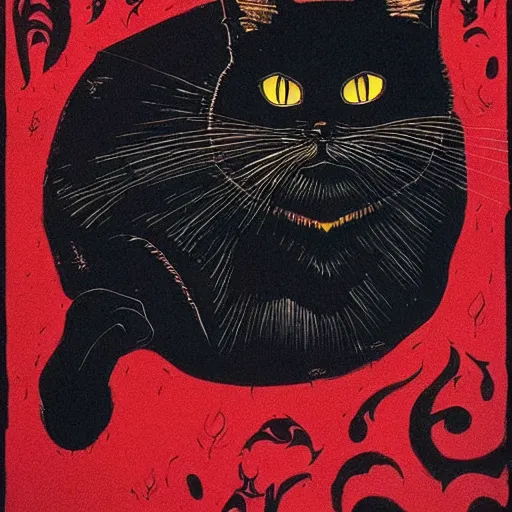 Prompt: dimitri the black cat in kremlin red square “ aaron horkey ” silkscreen poster