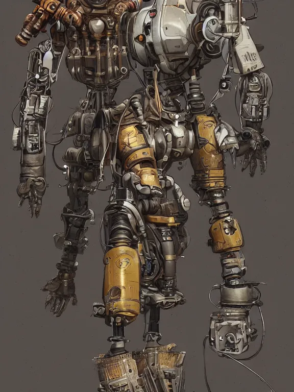 Prompt: dieselpunk digital illustration pathfinder robot from apex legends, portrait by james gurney and laurie greasley, slim, concept art, cinematic composition, hyper realism, photorealistic, dramatic lighting, highly detailed, vintage sci - fi