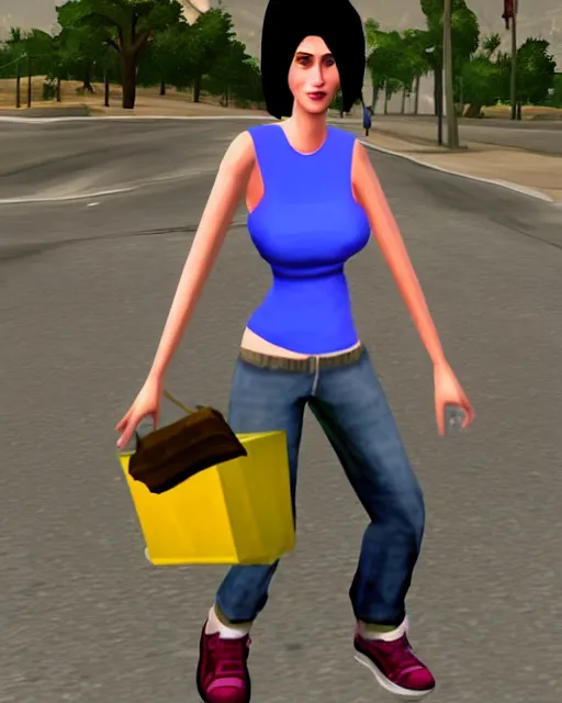 Prompt: Homeless katy perry in Grand Theft Auto San Andreas