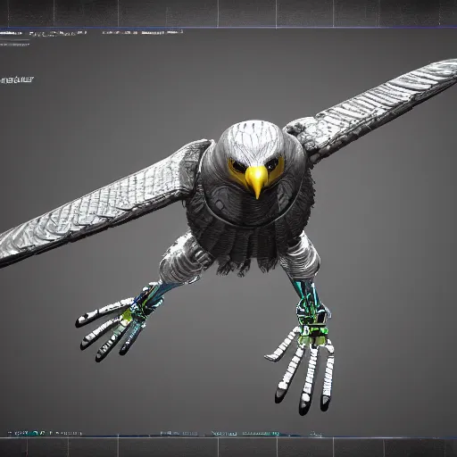 Prompt: a cybernetically enhanced eagle, digital art, 3 d, render, blender