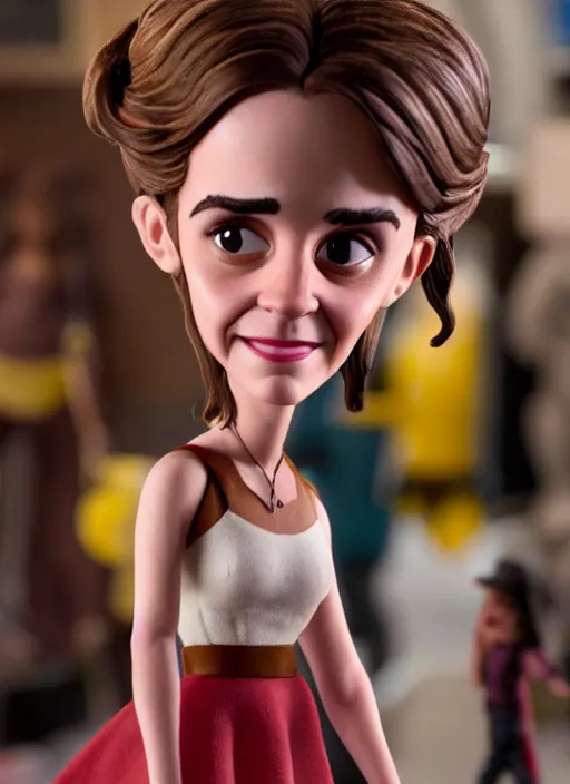 Prompt: a comic drawing caricature of emma watson as a cheeky pixar character claymation action figure, high quality, 8 k, soft lighting, diorama, realistic materials, by frank frazetta, simon bisley, jack kirby, marlene dumas