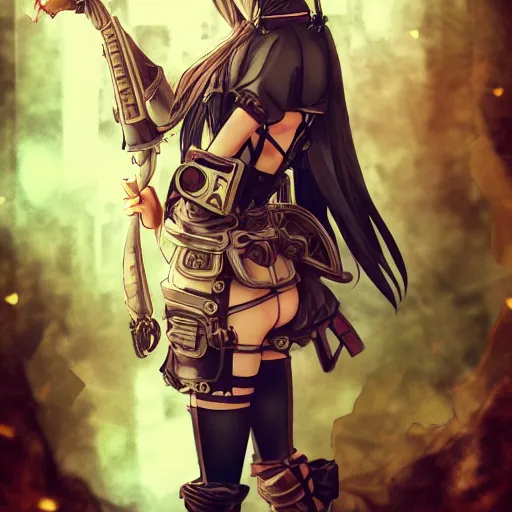 Image similar to anime girl wearing steampunk armor, anime, aesthetic, finely detailed, cinematic lighting, portrait, lush,