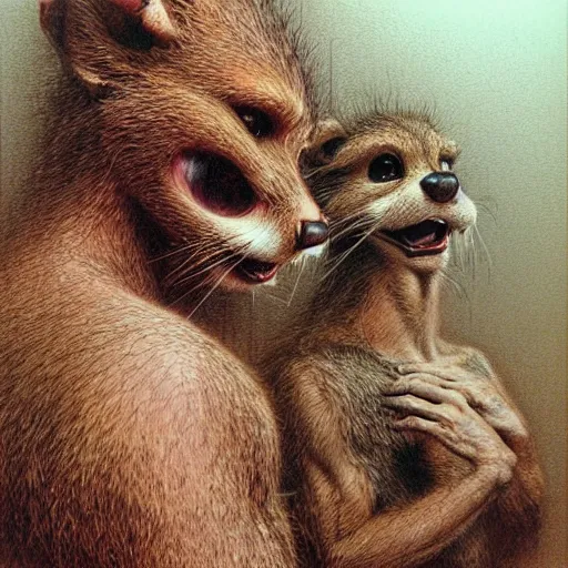 Prompt: portrait of chip and dale by luis royo and wayne barlowe, beksinski