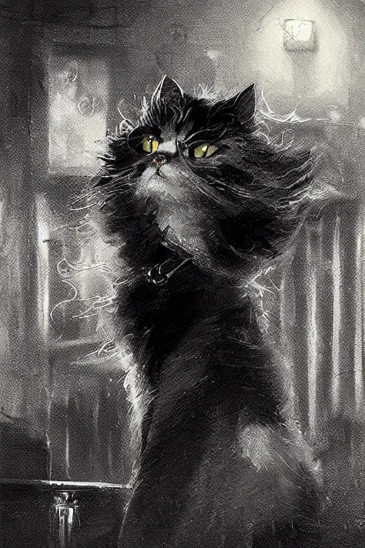 Image similar to of a british longhair cat wearing and act like a gangster in the night club, by greg rutkowski