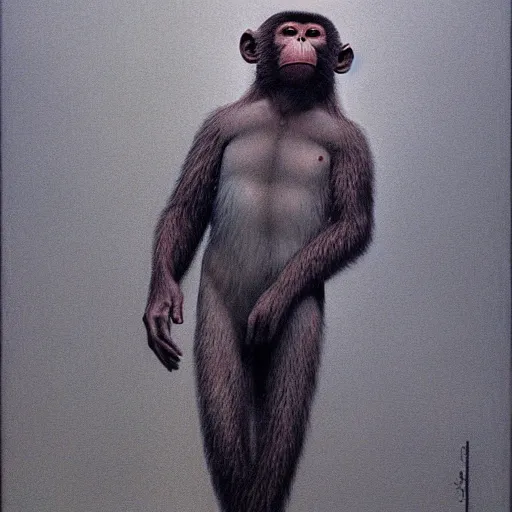 Image similar to monkey in suit by zdzislaw beksinski