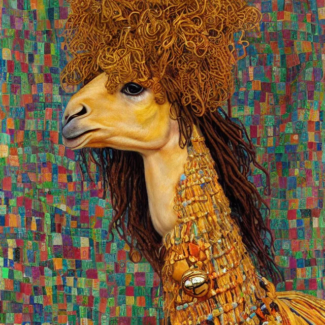 Prompt: llama with dreadlocks, gustav klimt, by mandy jurgens, ernst haeckel, james jean