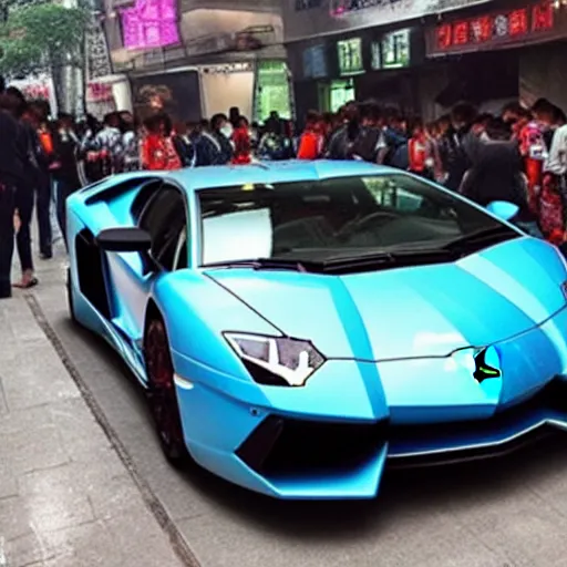 Image similar to a Lamborghini Aventador parked on a busy street in Chongqing China