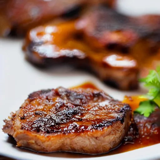 Image similar to caramelized pork chops, professional food photography