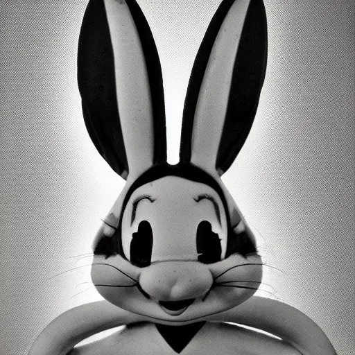 Prompt: Portrait of a bugs bunny, Expired Burned Film from 1930s, Softbox Lighting, Sigma 85mm Lens F/8