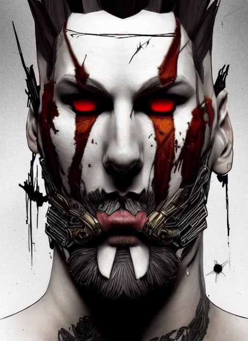 Prompt: symmetry!! portrait of crowned! borderlands 3 ( male ) psycho, ( beard ) ( scars ) ( wounds ) ( piercings ), intricate, elegant, highly detailed, digital painting, artstation, concept art, smooth, sharp focus, illustration, art by artgerm and greg rutkowski and alphonse mucha, 8 k