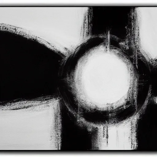 Prompt: god of peace black and white abstract painting, on canvas, wide shot, futuristic