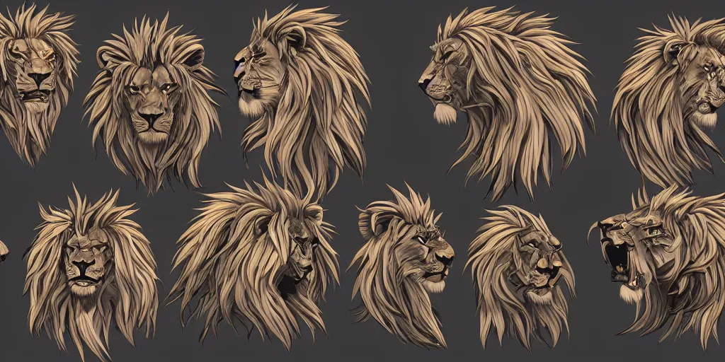 game asset of unique lion heads on black background, | Stable Diffusion |  OpenArt