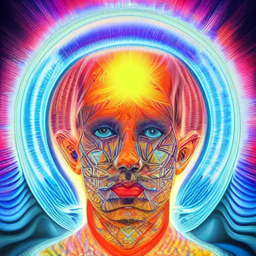 Image similar to collaborative intelligence in your pocket in the style of alex grey, album cover, award winning, beautiful, colorful, volumetric lighting, trending on artstation