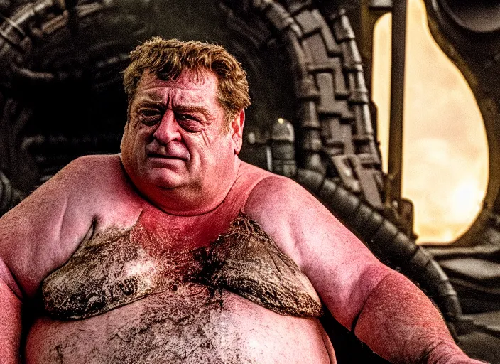 Prompt: john goodman as baron harkonnen in a black oil bath in a still from the film Dune (2021)