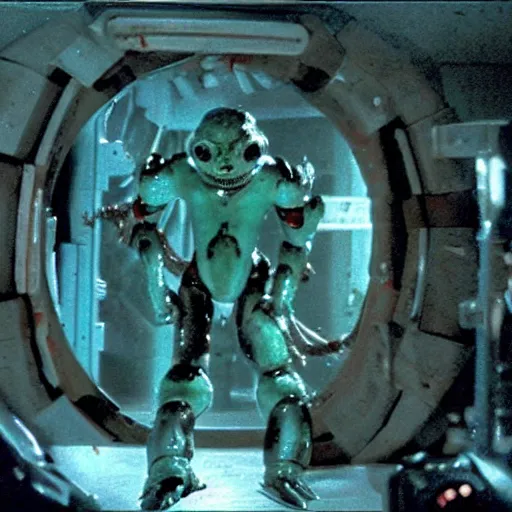 Prompt: a scary filmic wide shot color ground level angle movie still 3 5 mm film photograph of the full body of a mecha alien snake like creature, with multiple mutated snarling drooling human faces with a grotesque variety of human and animal limbs protruding from its lower torso inside a lab, in the style of nature documentary footage, the thing 1 9 8 2