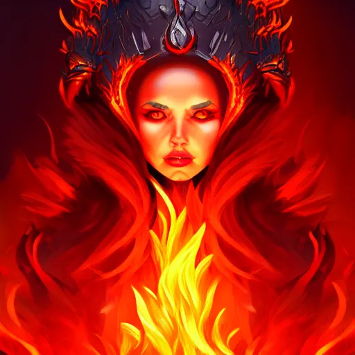Prompt: Queen of fire and death, highly detailed, digital painting, artstation, concept art, smooth, sharp focus, illustration