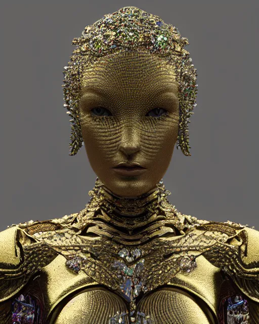 Image similar to a highly detailed metahuman 4 k close up render of an alien goddess bella hadid monument in iris van herpen armor schiaparelli in diamonds crystals swarovski and jewelry iridescent in style of alphonse mucha gustav klimt trending on artstation made in unreal engine 4