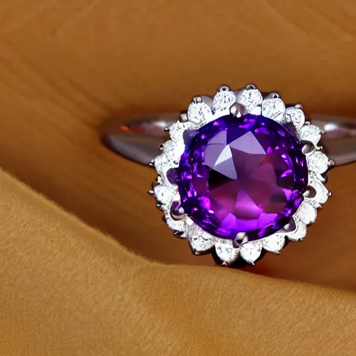 Prompt: a beautiful engagement ring made out of silver and purple fire, high quality, photo realistic, detailed, 8k