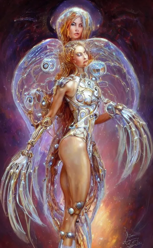 Image similar to Cyborg biomechanical jellyfish angel female. By Konstantin Razumov, highly detailded