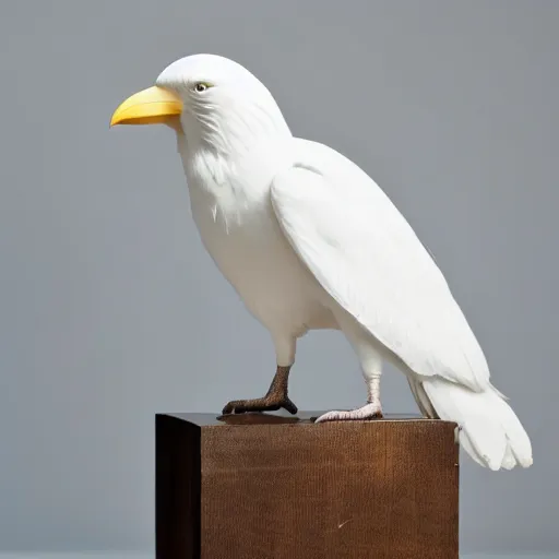 Image similar to stylized bust sculpture of a white crow, beautiful studio lighting 35mm F/1.2