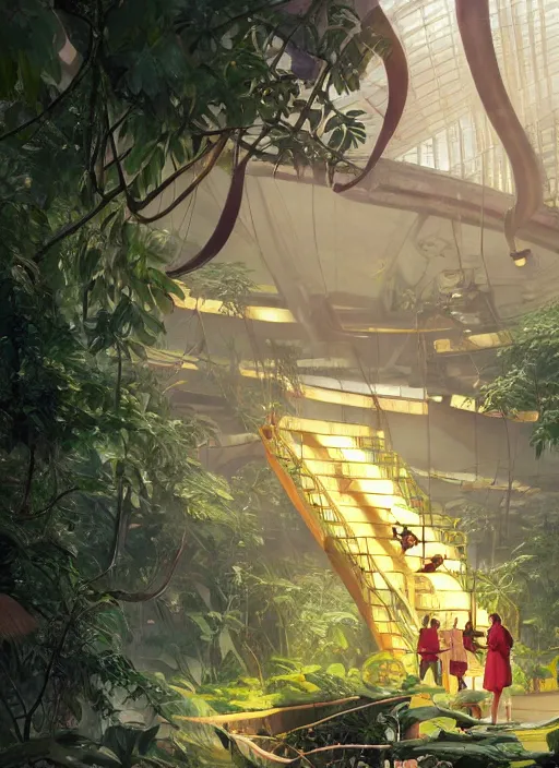 Image similar to gorgeous soviet girl scientist making research at futuristic soviet scientific lab in amazonian jungle tree tops communist agitprop by ross tran, thierry doizon, craig mullins, ilya kuvshinov, artgerm, edward hopper, dan mumford, wlop, rutkovsky, carl spitzweg, moebius, unreal engine 5, lumen, nanite