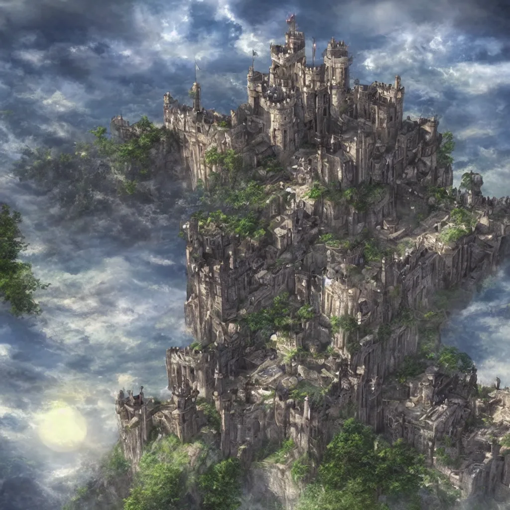 Prompt: epic image of a castle above the sky, anime, 3 d rendering