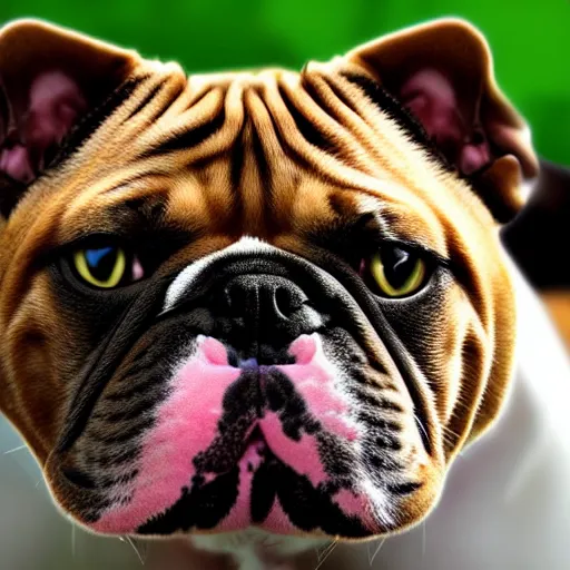 Image similar to a feline bulldog - cat - hybrid, animal photography