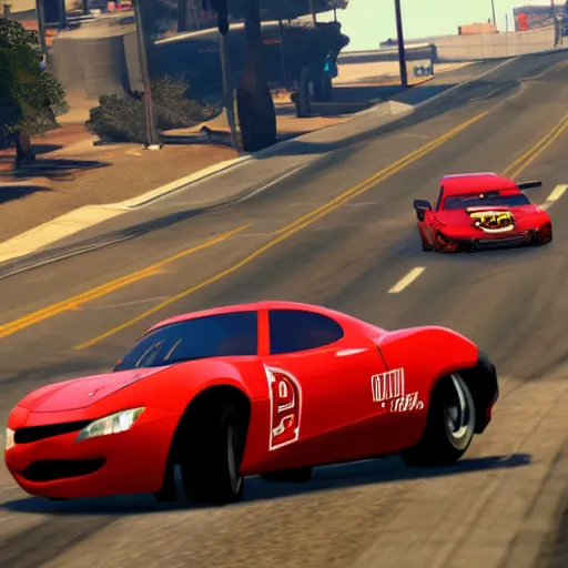 Image similar to lighting mcqueen in gta v, ingame, 4 k