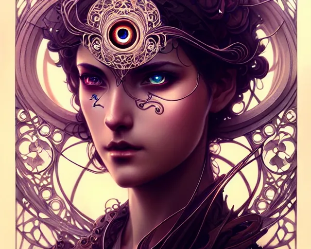 Prompt: Beautiful mechanical eyes, art nouveau, fantasy, intricate flower designs, elegant, highly detailed, sharp focus, art by Artgerm and Greg Rutkowski and WLOP