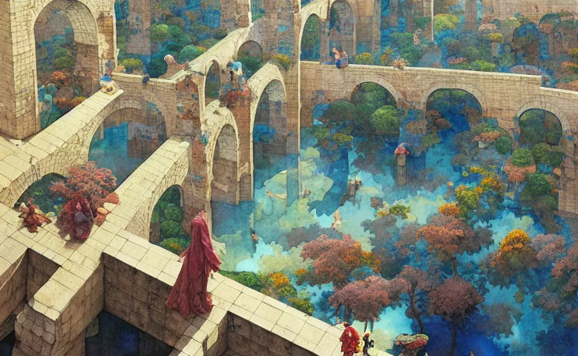 Image similar to tiled room squared waterway, aqueducts, fantasy. intricate, amazing composition, colorful watercolor, by ruan jia, by maxfield parrish, by marc simonetti, by hikari shimoda, by robert hubert, by zhang kechun, illustration, gloomy