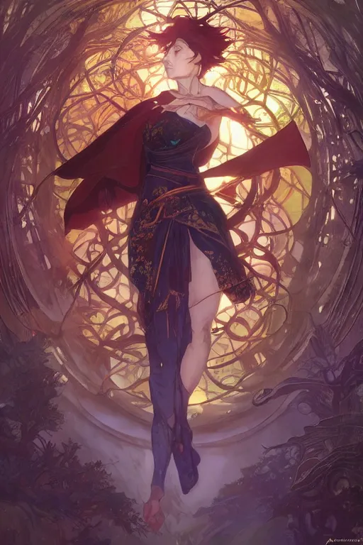 Image similar to anime key visual of a beautiful young female doctor strange intricate, magical forest, stunning, highly detailed, digital painting, artstation, smooth, hard focus, illustration, art by artgerm and greg rutkowski and alphonse mucha