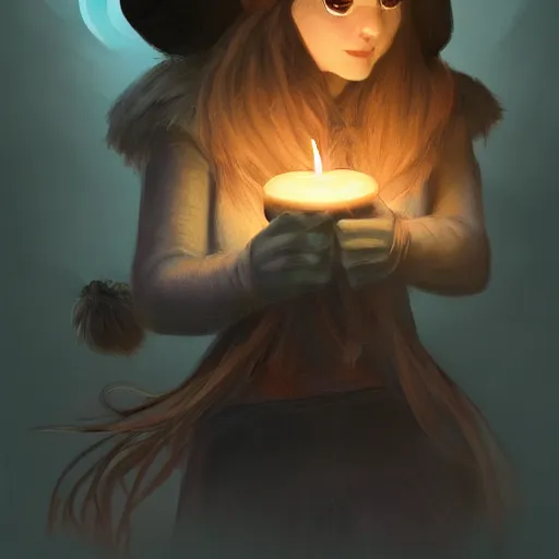 Image similar to an adventurer wearing a black night cap with a pom pom at the end, holding a candle, portrait, d & d, science fiction, concept art, matte, sharp focus, illustration, concept art, jason chan