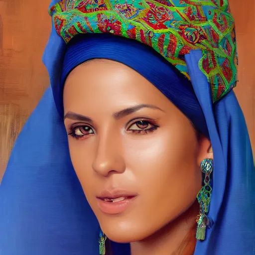 Image similar to portrait of a moroccan woman ( 3 5 ) from morocco in 2 0 2 1, an oil painting by ross tran and thomas kincade