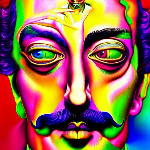 Image similar to An extremely psychedelic portrait of Salvador Dali, surreal, LSD, face, detailed, intricate, elegant, lithe, highly detailed, digital painting, artstation, concept art, smooth, sharp focus, illustration