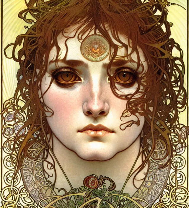 Prompt: realistic detailed face of a tigress by alphonse mucha, ayami kojima, amano, greg hildebrandt, mark brooks, and ernst haeckel, golden ratio, face in focus, art nouveau, neo - gothic, gothic, neoclassical,