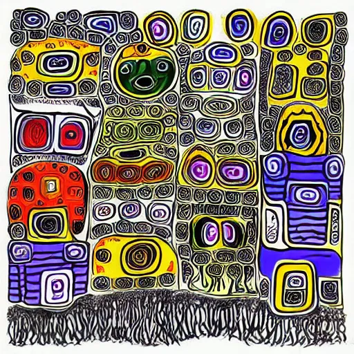 Prompt: The nine Rings of Hell in the Style of Friedensreich Hundertwasser